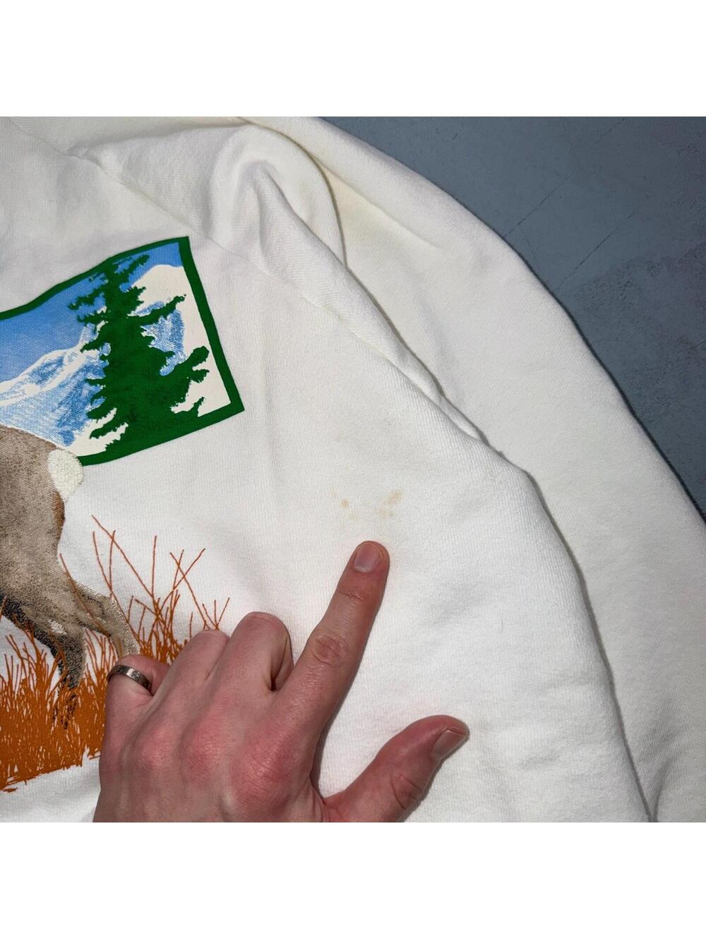 Vintage Deer Elk Wildlife Sweatshirt Mens XL White 80s Crewneck Hunting Animal - Picture 3 of 11